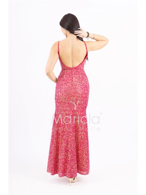 Abito a sirena  lungo con strass e spacco frontale MARICLA ELEGANCE | FP578111FUCSIA